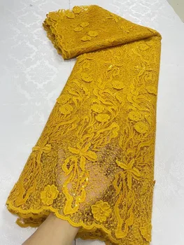 Французские Золотые Блестки Чистая Кружевная Ткань 2023 Высокое Качество Африканская 3D Кружевная Ткань Нигерийская Вышивка Тюль Вечерние Кружевная Ткань