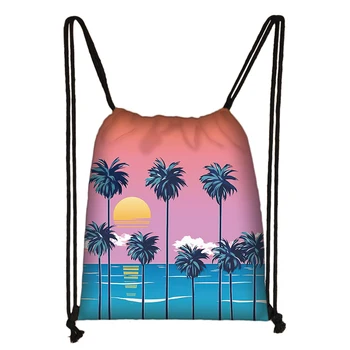 Пейзаж Закат Кокосовая пальма Сумка на шнурке Тропический цветок Рюкзаки для путешествий Спортивная сумка для хранения на открытом воздухе Держатель для обуви 1