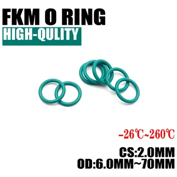 20шт Зеленое Уплотнительное кольцо из фторкаучука FKM CS 2 мм OD 6 мм ~ 70 мм Уплотнительная прокладка Изоляционное Масло Высокая термостойкость Зеленый 0