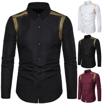 Осенне-зимняя новинка 2023, Европейская мужская рубашка с длинным рукавом, модная однотонная рубашка с принтом пшеничных колосьев 0