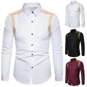 Осенне-зимняя новинка 2023, Европейская мужская рубашка с длинным рукавом, модная однотонная рубашка с принтом пшеничных колосьев 1