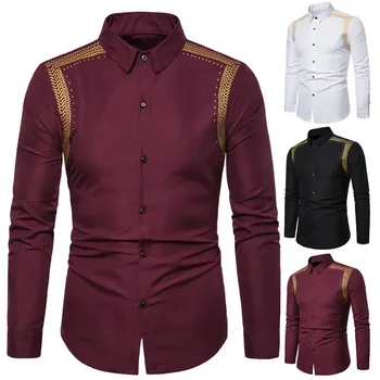 Осенне-зимняя новинка 2023, Европейская мужская рубашка с длинным рукавом, модная однотонная рубашка с принтом пшеничных колосьев 2