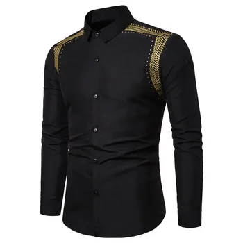 Осенне-зимняя новинка 2023, Европейская мужская рубашка с длинным рукавом, модная однотонная рубашка с принтом пшеничных колосьев 4