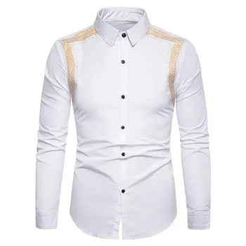 Осенне-зимняя новинка 2023, Европейская мужская рубашка с длинным рукавом, модная однотонная рубашка с принтом пшеничных колосьев 5