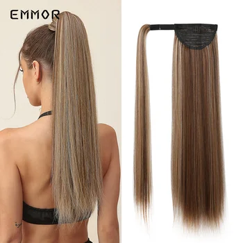 Emmor Highlight Коричневый блондин Синтетический Длинный прямой хвост для женщин Косплей Натуральные волосы Высокотемпературное волокно