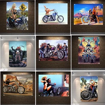 Плакат с паровозом на мотоцикле Easy Rider, Гобелен, настенное искусство, флаг, баннер, настенная роспись, Декор стен в гараже, автомастерской, Вывеска