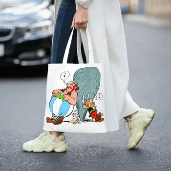 Сумки-тоут для покупок продуктов Asterix и Obelix, женские сумки-тоут с французским комиксом, холщовая сумка для покупок через плечо, сумки большой емкости 3