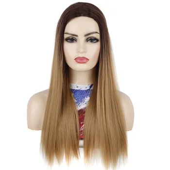 Прямой парик Каштановый парик Омбре Синтетический кружевной парик высокого качества Длинные прямые парики