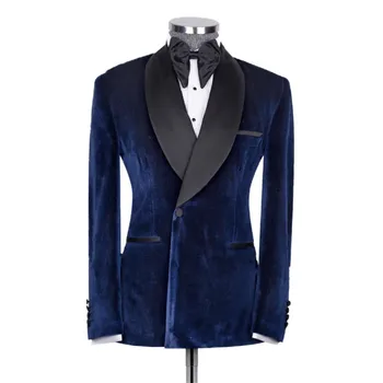 Бархатные мужские костюмы Slim Fit, комплект из 2 предметов с расширенной настройкой, мужской блейзер/синий свадебный костюм жениха с курткой и брюками