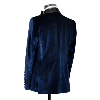 Бархатные мужские костюмы Slim Fit, комплект из 2 предметов с расширенной настройкой, мужской блейзер/синий свадебный костюм жениха с курткой и брюками 2