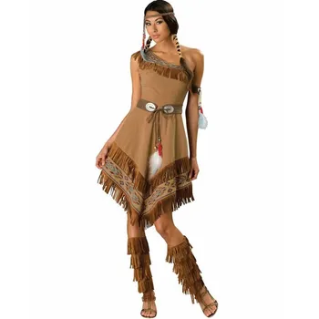 Косплей на Хэллоуин, костюм принцессы из числа коренных индейцев для женщин, Маскарадное платье, Покахонтас, Лесная охотница, Вечерние сценические наряды