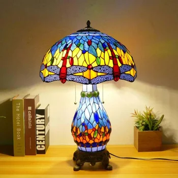 Настольная лампа Dragonfly, Прикроватная лампа, декор комнаты, Витражи Тиффани, Люминария, Прикроватная тумбочка для домашней спальни, настольный светильник