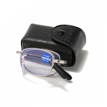 Портативные Металлические складные очки для чтения, Сверхлегкие мужские Деловые очки для пресбиопии, очки в случайном футляре от + 0,5 до + 4,0