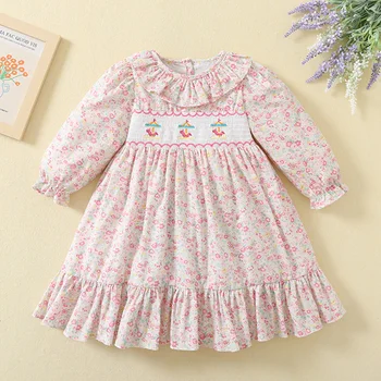 Весенне-осеннее милое платье с вышивкой для маленьких девочек с длинными рукавами и принтом принцессы для маленьких девочек, платье для детской одежды