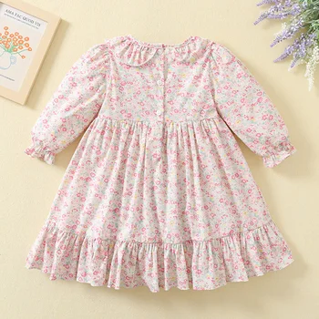 Весенне-осеннее милое платье с вышивкой для маленьких девочек с длинными рукавами и принтом принцессы для маленьких девочек, платье для детской одежды 1