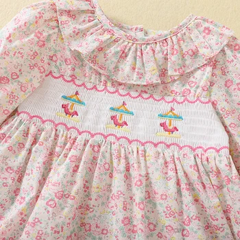 Весенне-осеннее милое платье с вышивкой для маленьких девочек с длинными рукавами и принтом принцессы для маленьких девочек, платье для детской одежды 2