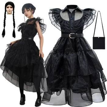 Wednesday Addams Family Costume, платья для косплея на Хэллоуин для девочек, Fantasia Wandinha, детское карнавальное платье с готическим ветром, новинка
