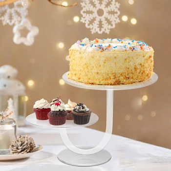 Двухъярусная подставка для торта, прозрачные подставки для кексов, Акриловый держатель для выпечки кексов, конфет, 8-дюймовые и 10-дюймовые лотки для торта, свадебный торт