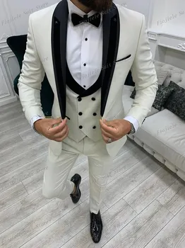 Новый мужской костюм жениха для свадебной вечеринки, деловые официальные смокинги, комплект из 3 предметов, куртка, жилет, брюки D26
