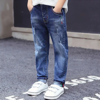 Модные джинсы IENENS для детей, джинсовые длинные брюки для мальчиков, весенне-осенние узкие джинсы, ковбойские брюки для мальчиков, брюки с эластичной резинкой на талии 1