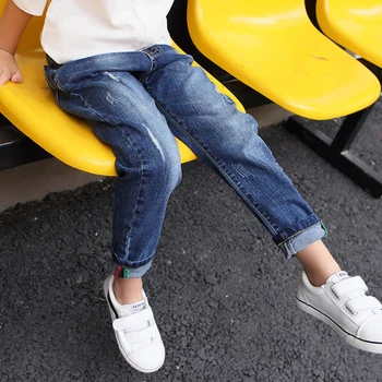 Модные джинсы IENENS для детей, джинсовые длинные брюки для мальчиков, весенне-осенние узкие джинсы, ковбойские брюки для мальчиков, брюки с эластичной резинкой на талии 3