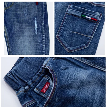 Модные джинсы IENENS для детей, джинсовые длинные брюки для мальчиков, весенне-осенние узкие джинсы, ковбойские брюки для мальчиков, брюки с эластичной резинкой на талии 5