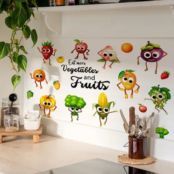 Мультяшные наклейки на стену с едой на кухне Мультяшные наклейки с овощами для чистки и приклеивания на стену для декора кухни столовой Холодильника