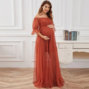 Трапециевидное тюлевое Богемное платье для беременных с открытыми плечами для детского душа, Реквизит для фотосъемки беременных, платья для беременных женщин 0