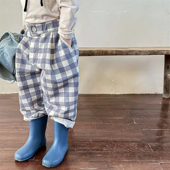 Хлопковые брюки с эластичной резинкой на талии в корейском стиле для маленьких мальчиков и девочек, весенне-осенние детские свободные повседневные брюки 5