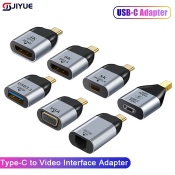 Адаптер USB Type C, совместимый с USB/HDMI/DP/VGA/Mini DP/RJ45, Женский 4K/8k 60Hz для передачи Видео для Ноутбука Macbook Pro