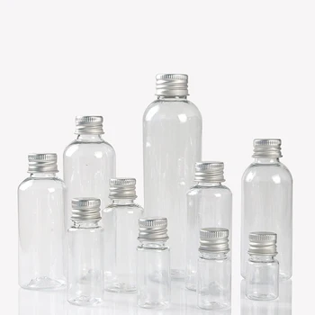 Прозрачная пластиковая бутылка С алюминиевой завинчивающейся крышкой, маленькие баночки, Косметический контейнер, Дорожный набор, Пустые бутылки многоразового использования, Банка