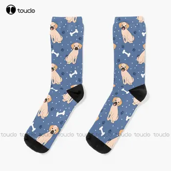 Симпатичные носки для собак Puggle Dog, щенячьи носки для собак, темно-синие футбольные носки Носки с цифровой печатью 360 °, подарочная уличная одежда на заказ, Забавные рисунки на носках