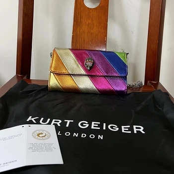 Роскошный клатч Kurt G, разноцветная лоскутная сумочка, Элегантная и стильная сумочка для ужина, кошелек на металлической цепочке