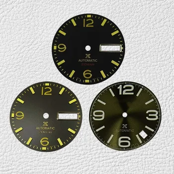 28,5 мм двойной календарь NH36 цифровой циферблат с зеленым светом, изготовленный на заказ аксессуар для часов