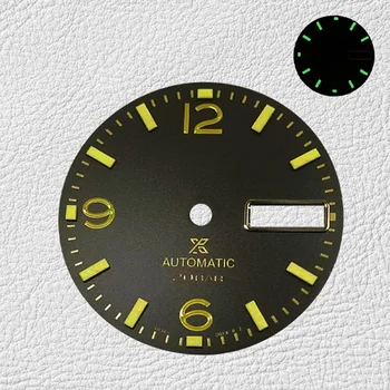 28,5 мм двойной календарь NH36 цифровой циферблат с зеленым светом, изготовленный на заказ аксессуар для часов 2