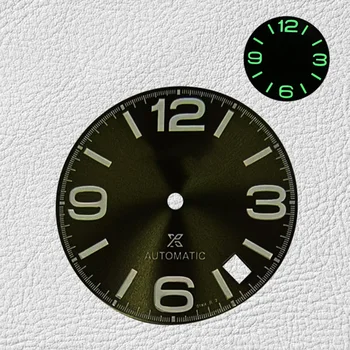 28,5 мм двойной календарь NH36 цифровой циферблат с зеленым светом, изготовленный на заказ аксессуар для часов 3