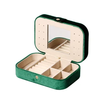 Коробка зеленый бархат ювелирных изделий коробка для хранения портативный путешествия ювелирные изделия организатор с зеркалом пылезащитный серьги ожерелье кольцо футляр для хранения 