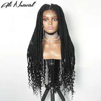 Черные парики с кружевной оплеткой для чернокожих женщин Goddess Faux Locs Парик с волосами младенца Плетеный парик Goddess Парик с дредлоками