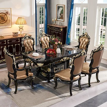 Мраморный обеденный стол в европейском стиле, столы и стулья, квадратный стол из черного сандалового дерева, 2 метра/2,2 метра