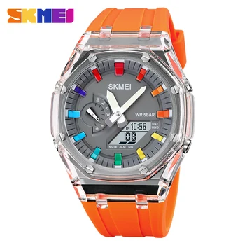 SKMEI Outdoor Sport Watch Мужские простые часы с красочным светодиодным дисплеем, водонепроницаемые ударопрочные цифровые часы с двойным дисплеем Reloj