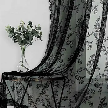 Занавеска на окно, Привлекательная Пылезащитная Долговечная Прозрачная занавеска из черного кружева с цветочным рисунком, товары для дома