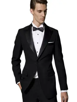 Сшитые на заказ черные мужские костюмы, приталенные брюки-блейзер с отворотами для жениха, смокинги для выпускного вечера, костюмы для шаферов (пиджак + брюки)