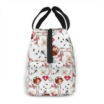 Портативная сумка для ланча с рисунком мультяшной медсестры Термоизолированная сумка-холодильник для ланча Сумка-бенто Контейнер для школьных продуктов 2