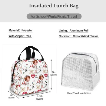 Портативная сумка для ланча с рисунком мультяшной медсестры Термоизолированная сумка-холодильник для ланча Сумка-бенто Контейнер для школьных продуктов 5