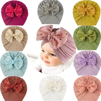 Детские повязки с бантиком, повязки на голову для малышей, детские цветочные Милые шапочки-тюрбаны, детские кепки, эластичные аксессуары для волос, новинка 2024 года