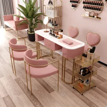 Современный минималистичный маникюрный стол и набор стульев Салонная мебель Легкие Роскошные столы для маникюра в салоне красоты, стол для домашнего макияжа ногтей 0