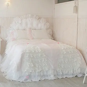 Лучший комплект постельного белья sweet princess из хлопка роскошного качества, подходящий пододеяльник, кружевная пряжа, юбка с оборками, текстиль для свадебных украшений 0