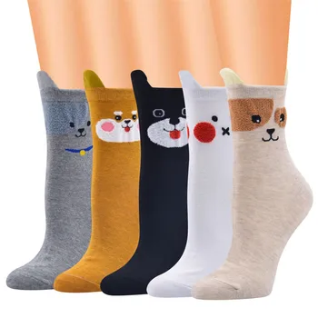 Женские носки с животными, повседневные рабочие носки с рисунком кота из хлопчатобумажной смеси, средние спортивные носки
