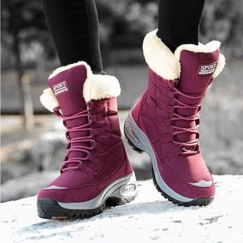 Женские зимние ботинки высокого качества, сохраняющие тепло, водонепроницаемые зимние ботинки до середины икры, женские удобные походные ботинки до бедра 1