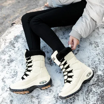 Женские зимние ботинки высокого качества, сохраняющие тепло, водонепроницаемые зимние ботинки до середины икры, женские удобные походные ботинки до бедра 2